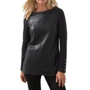 NWT Marc New York Faux Brown Leather Front Tunic Top with Gold Buttons M